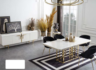 Dining table 4x chairs stainless steel elements sideboard set dining room 6 pieces